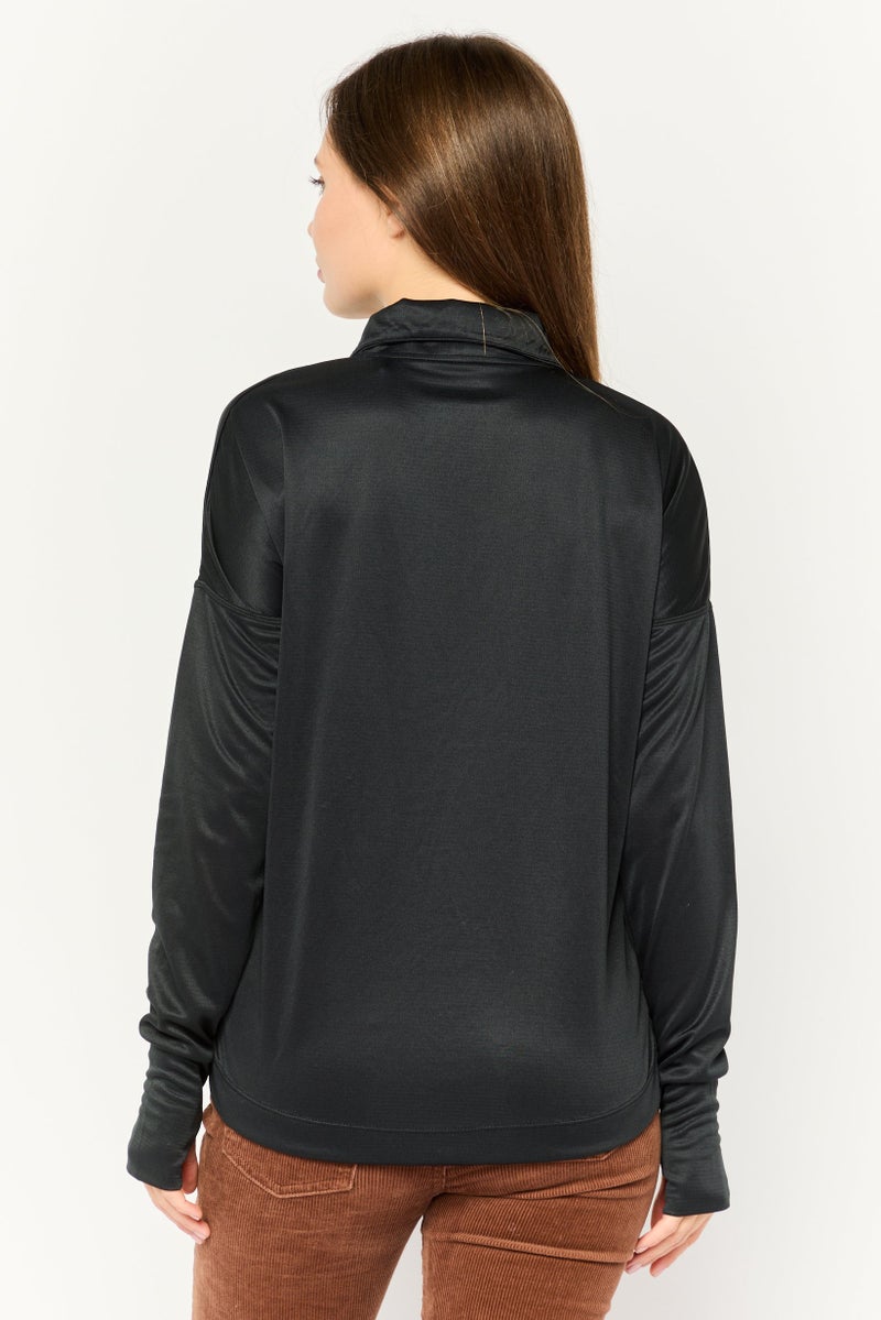 Women High Neck Long Sleeve Brand Logo Top, Black