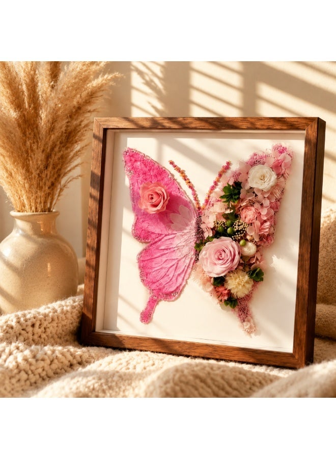 Pink Butterfly Preserved Flower Wall Art | 11x11 Inch Wooden Frame | Lasts 3-5 Years | Handmade Home Decor Gift for Valentine's Day, Birthday, Wedding & Anniversary - Image 3