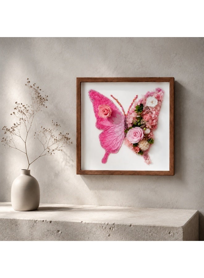 Pink Butterfly Preserved Flower Wall Art | 11x11 Inch Wooden Frame | Lasts 3-5 Years | Handmade Home Decor Gift for Valentine's Day, Birthday, Wedding & Anniversary - Image 4