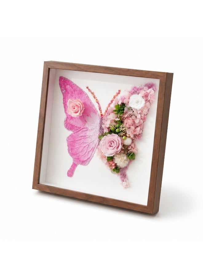 Pink Butterfly Preserved Flower Wall Art | 11x11 Inch Wooden Frame | Lasts 3-5 Years | Handmade Home Decor Gift for Valentine's Day, Birthday, Wedding & Anniversary - Image 1