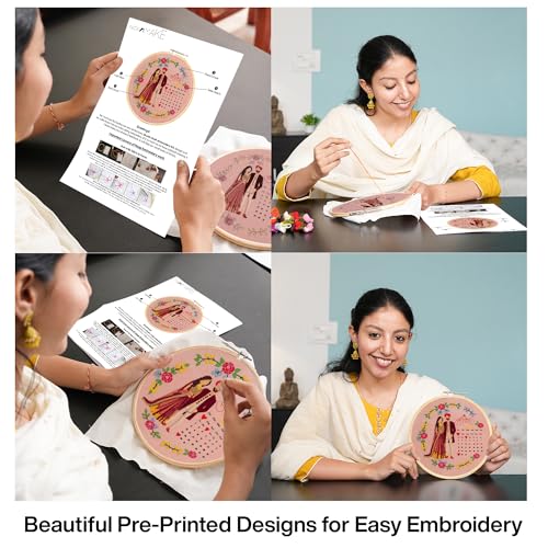 picknMAKE DIY Hand Embroidery Kit for Beginners Adults & Kids | Shubh Vivah Theme with Printed Fabric, Calendar Design, Threads, Frame & Tools | Embroidery Kit Set – All Materials Included - Image 3