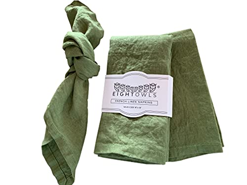 Eight Owls Linen Napkins –100% French Flax – Stonewashed Pure Linen Cloth Napkins - Size 18 Inch x 18 Inch – Set of 4 (Pepper Green) - Image 1