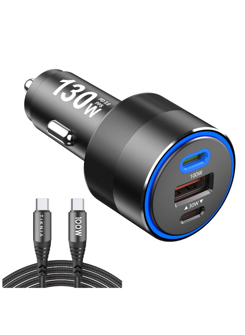 TIKNIA 130W USB C Car Fast Charger, Power Adapter PPS PD 100W + PD 30W Quick Charging USB A QC 3.0, Cigarette Lighter Type C Charger Compatible with Laptop, Smartphone, Tablet, iPad, and More - Image 1