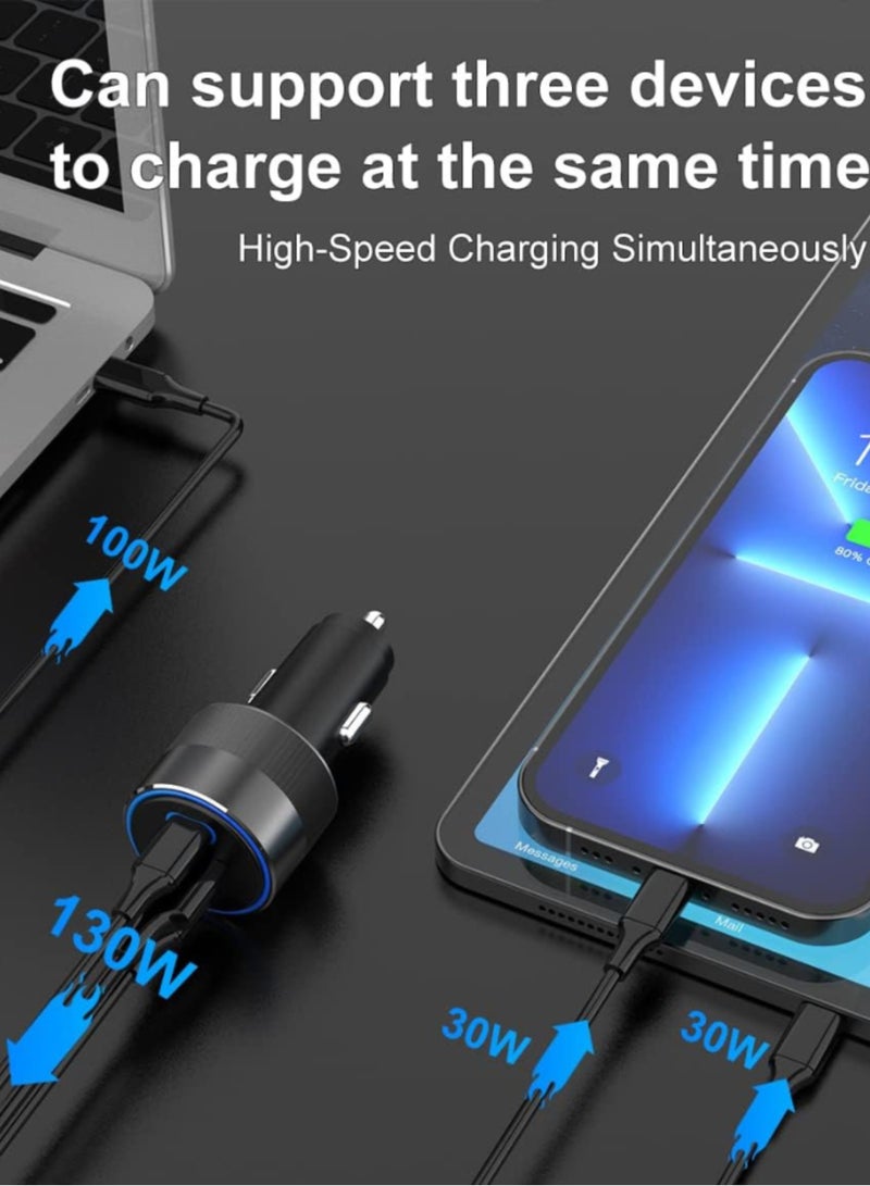 TIKNIA 130W USB C Car Fast Charger, Power Adapter PPS PD 100W + PD 30W Quick Charging USB A QC 3.0, Cigarette Lighter Type C Charger Compatible with Laptop, Smartphone, Tablet, iPad, and More - Image 2