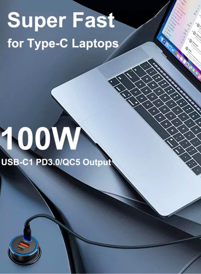 TIKNIA 130W USB C Car Fast Charger, Power Adapter PPS PD 100W + PD 30W Quick Charging USB A QC 3.0, Cigarette Lighter Type C Charger Compatible with Laptop, Smartphone, Tablet, iPad, and More - Image 3