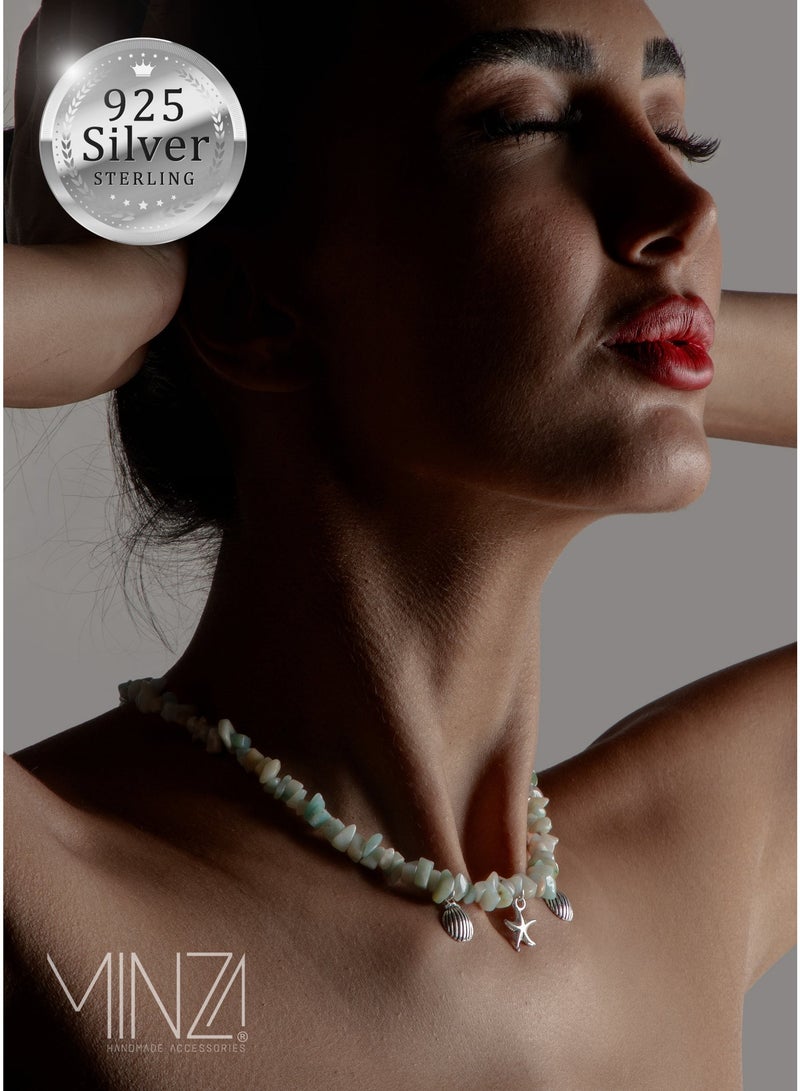Minza " Ibiza " Pure 925 Sterling Silver, Jasper Stone, Handmade Necklace for Women, Pendant Necklace, 3.500 grams of Silver, Jewelry for Casual & Special Occasion - Image 1