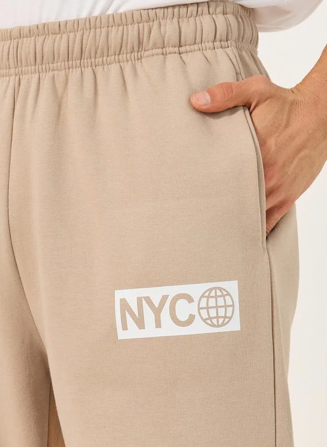 Styli Slogan Print Cotton Rich Fleece Relaxed Fit Joggers