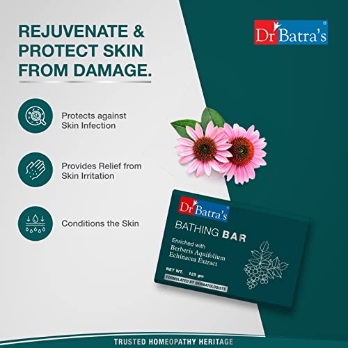 Dr Batra's Dr. Batra's Bathing Bar, Enriched with Berberis Aquifolium & Echinacea Extracts, Soap for soft & supple skin, Protects from skin infections, SLS & Paraben free, Safe & Cruelty free (125g) - Image 5