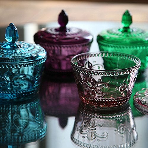 MASSJOY European Retro Nostalgic Three-Dimensional Relief Color Glass Jar Candy Jar Seasoning Jar With Lid - Image 3