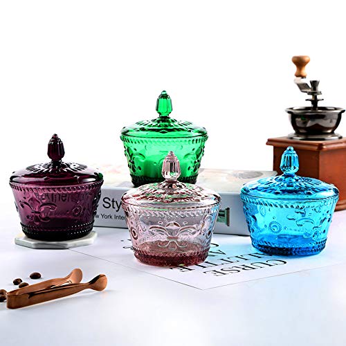 MASSJOY European Retro Nostalgic Three-Dimensional Relief Color Glass Jar Candy Jar Seasoning Jar With Lid - Image 2