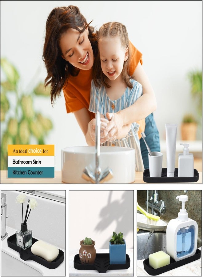YASMEN Silicone Bathroom Soap Dishes, Sponge Holder for Kitchen Sink, Shower Soap Holder with Drain, Soap Dispenser Tray, Soap Dish for Bottle, Cup, Sink or Counter Organizer - Black 9" x 3.15" - Image 3