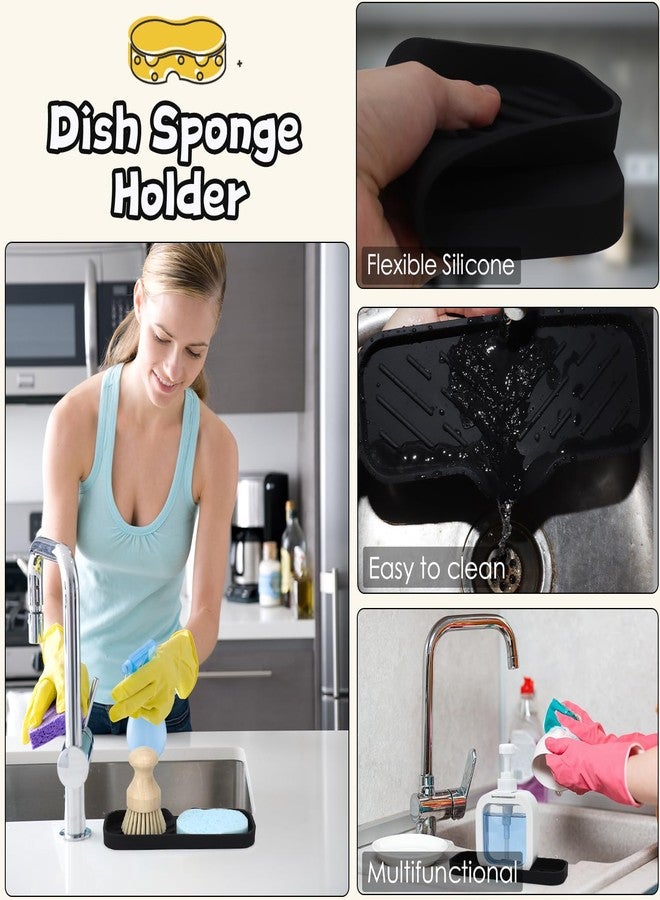 YASMEN Silicone Bathroom Soap Dishes, Sponge Holder for Kitchen Sink, Shower Soap Holder with Drain, Soap Dispenser Tray, Soap Dish for Bottle, Cup, Sink or Counter Organizer - Black 9" x 3.15" - Image 4