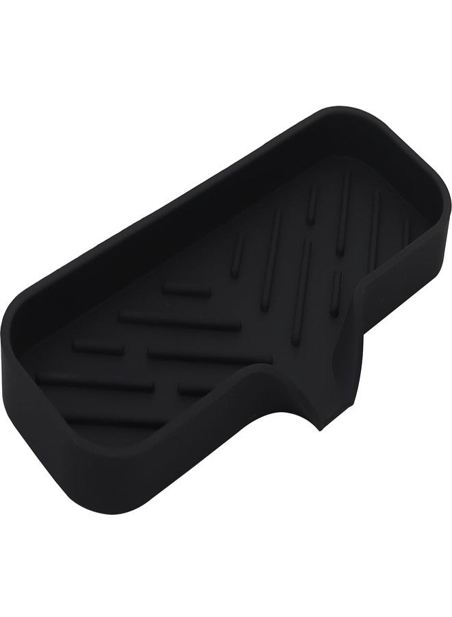 YASMEN Silicone Bathroom Soap Dishes, Sponge Holder for Kitchen Sink, Shower Soap Holder with Drain, Soap Dispenser Tray, Soap Dish for Bottle, Cup, Sink or Counter Organizer - Black 9" x 3.15" - Image 1