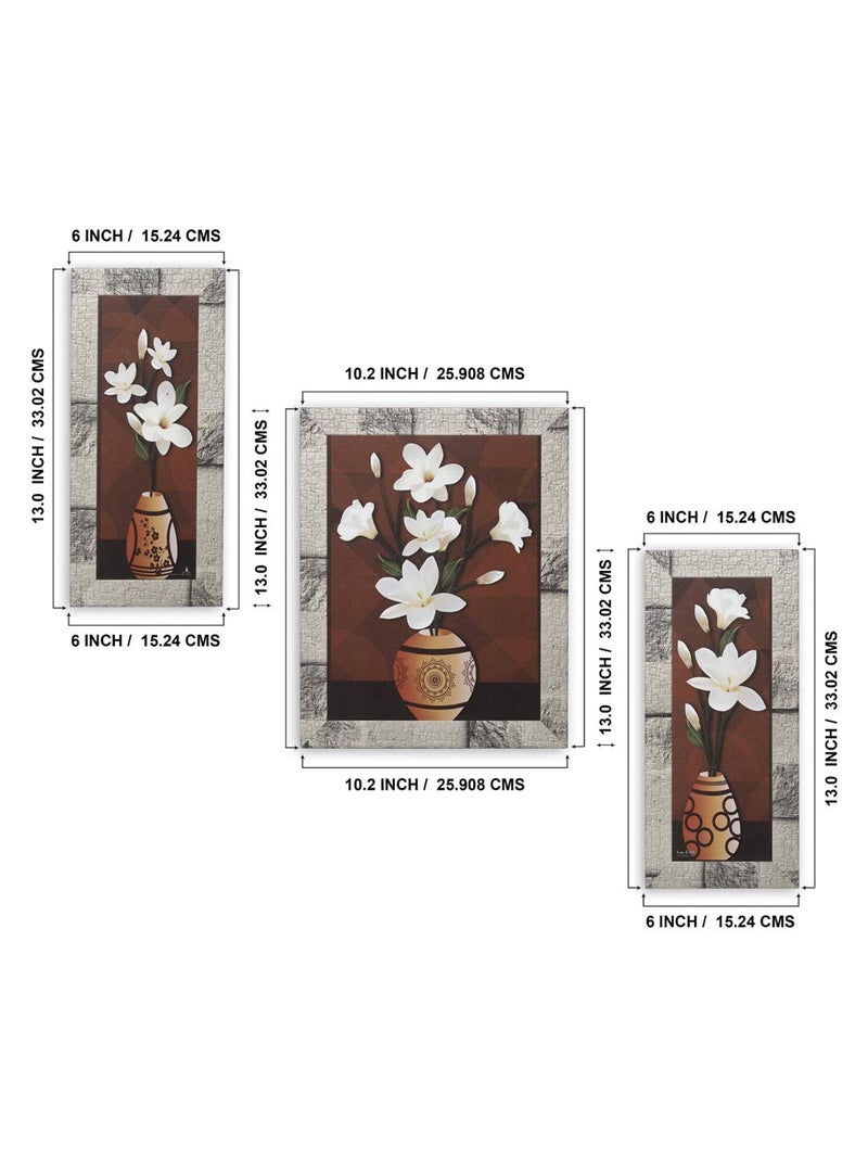 Indianara Set of 3 Flowers in Vases Paintings (2957) Without Glass 6 X 13, 10.2 X 13, 6 X 13 INCH - Image 2