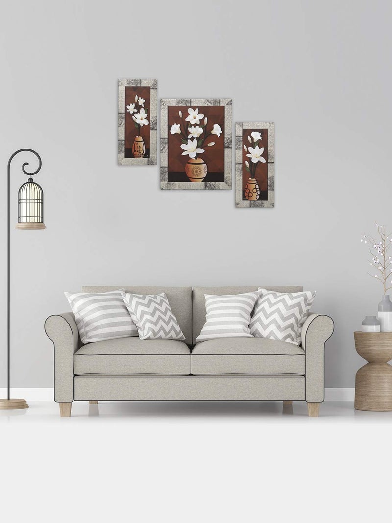 Indianara Set of 3 Flowers in Vases Paintings (2957) Without Glass 6 X 13, 10.2 X 13, 6 X 13 INCH - Image 3
