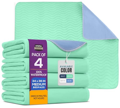 Utopia Bedding Washable Pee Pads for Dogs 34" x 36" (Pack of 4), Waterproof Incontinence Bed Pads for Adults, Elderly and Kids, Heavy Absorbency Pet Training Pads for Sofa and Couch (Green, Blue) - Image 1