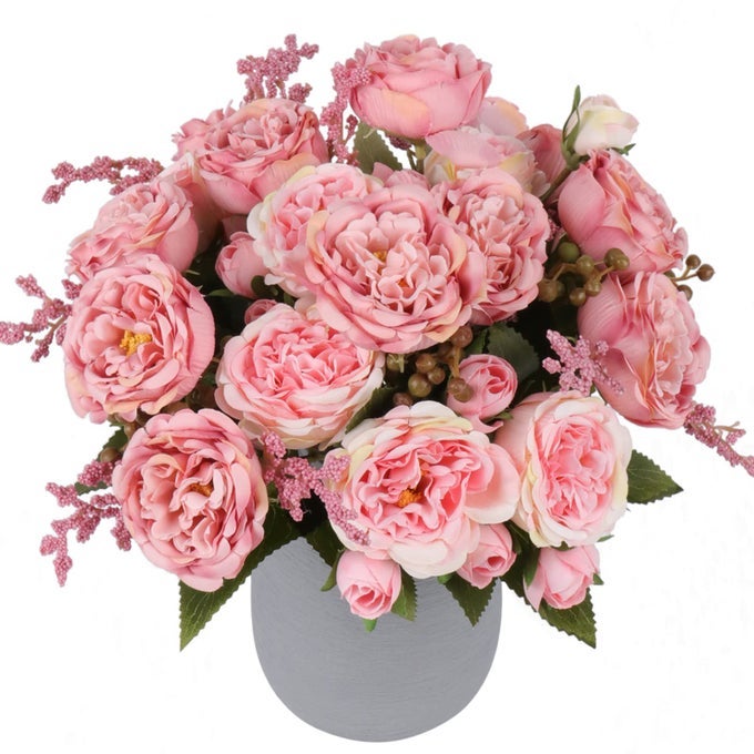 ARTIFICIAL PEONIES SILK FLOWERS PINK FAUX PEONY BOUQUET 4 BUNDLES FLORALS ARRANGEMENTS FOR FARMHOUSE HOME BOHO WEDDING TABLE CENTERPIECE FAKE PLASTIC FLOWERS BULK FOR VASE DECORATION BLUSH PINK
