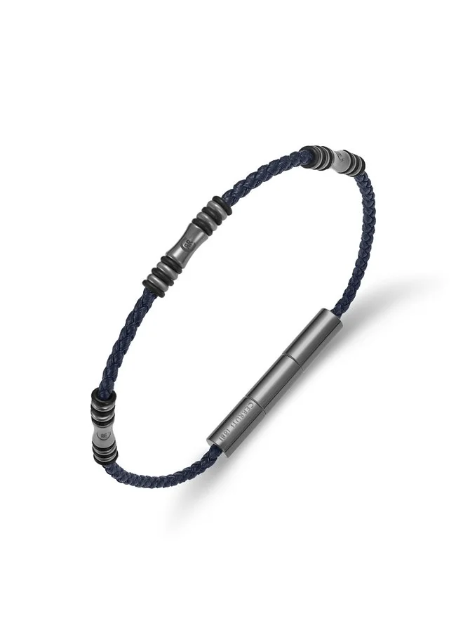 شيروتي 1881 Angelo Black and Navy Blue Leather Bracelet for Men