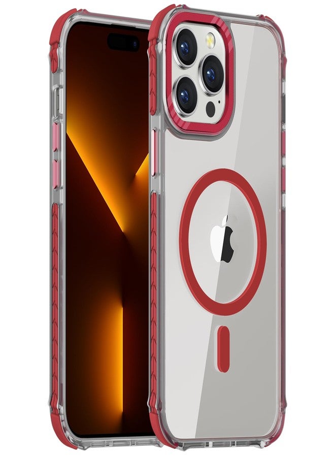 DEERLAMN Strong Magnetic Case for iPhone 15 Pro Max 6.7-Inch,[Compatible with Magsafe] Clear Slim Shockproof Protective Phone Cover for Women Men-Transparent+Red - Image 1