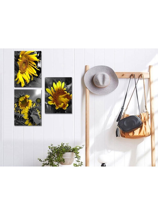 Arjun Sunflowers Canvas Wall Art Yellow Bloosom Flowers Pictures Modern Florals 12"x16"x 3 Panels, Black and White Painting Prints Framed for Bedroom Kitchen Dinning Room Living Room Office Home Décor - Image 5