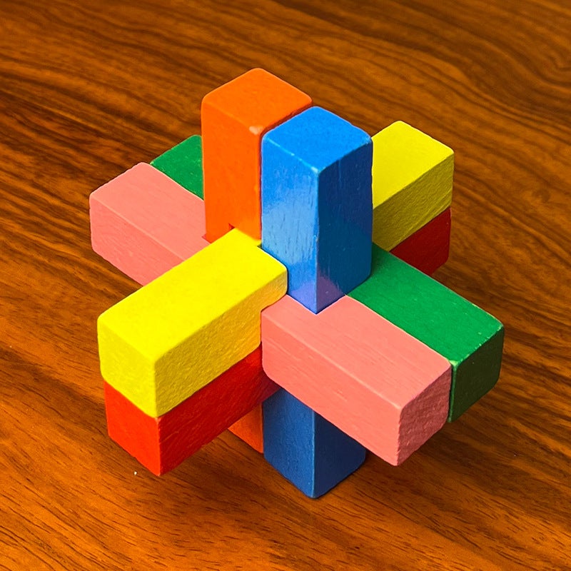 Wooden Toy Factory Full Set Kongming Lock Luban Color Kongming Lock Children Adult Educational Toys - Image 1