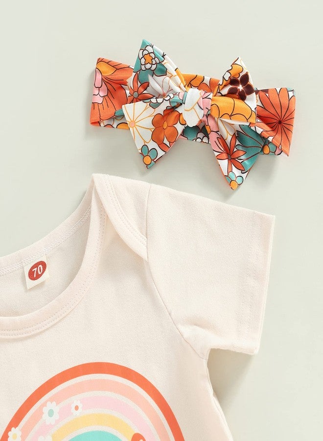 Lamuusaa Toddler Baby Girl Birthday Outfit Groovy One/Two Groovy Romper Shirts Flower Bell Bottoms Headband Boho Clothes - Image 2