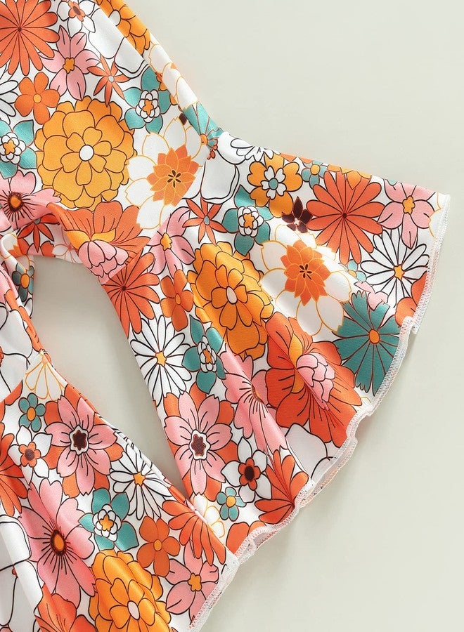 Lamuusaa Toddler Baby Girl Birthday Outfit Groovy One/Two Groovy Romper Shirts Flower Bell Bottoms Headband Boho Clothes - Image 5