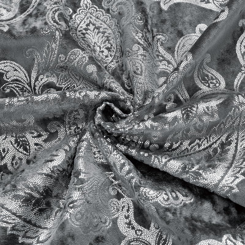 Sunshine Nicole Metallic Print Comforter Set, Distressed Velvet Face with Metallic Foil Print and Brushed Solid Microfiber Reverse, with Light Weight Soft Poly Fill, 3 Pieces Damask Grey Silver, Queen - Image 4