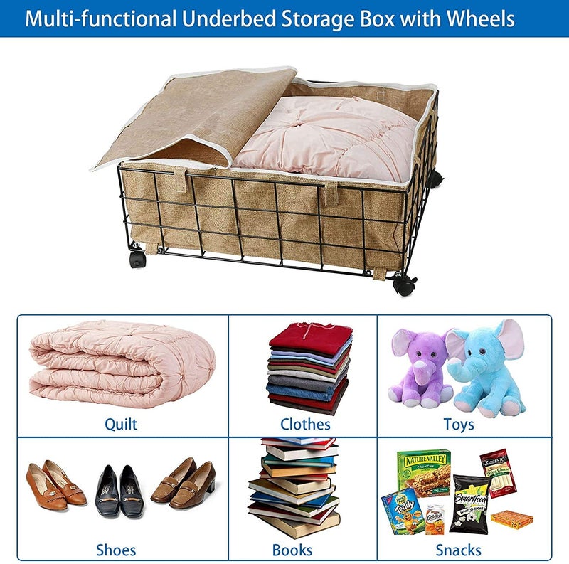 INDIAN DECOR 45899 Under bed Storage Box with Wheels Rolling Under bed Storage Containers 15Gallon Large Capacity Storage Bin for Clothing Quilts Bedding Blankets Shoes Brown  - Image 5