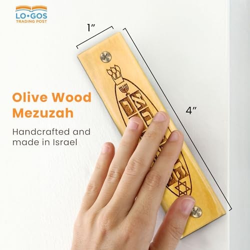 Logos Trading Post Olive Wood Mezuzah with Scroll, Ten Commandments, Menorah, & Star of David, Made in Israel, Religious Home Décor for Door & Wall, Includes Parchment Prayer Scroll, Jewish & Messianic House Wall Art - Image 2