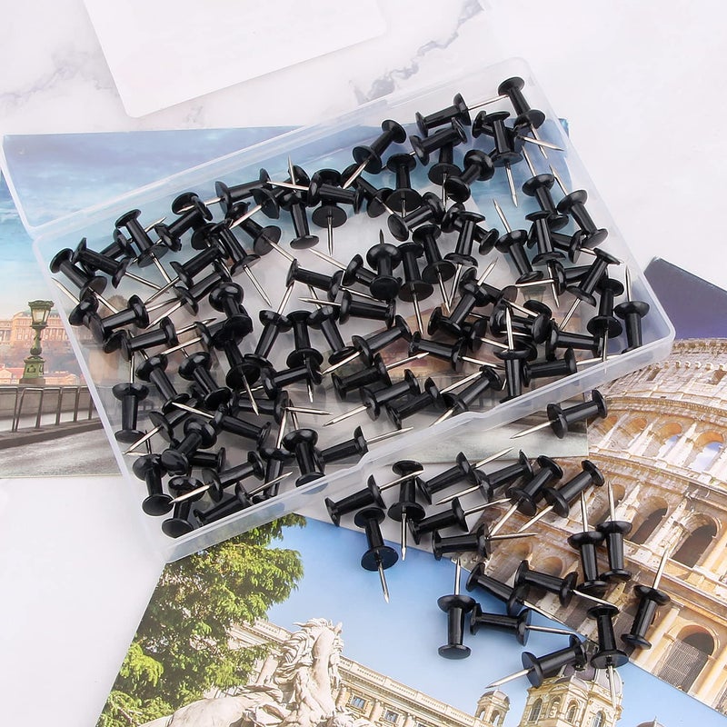 Yalis Push Pins 100-count Black Thumb Tacks Standard Dark Pushpins Steel Point and Plastic Head - Image 2