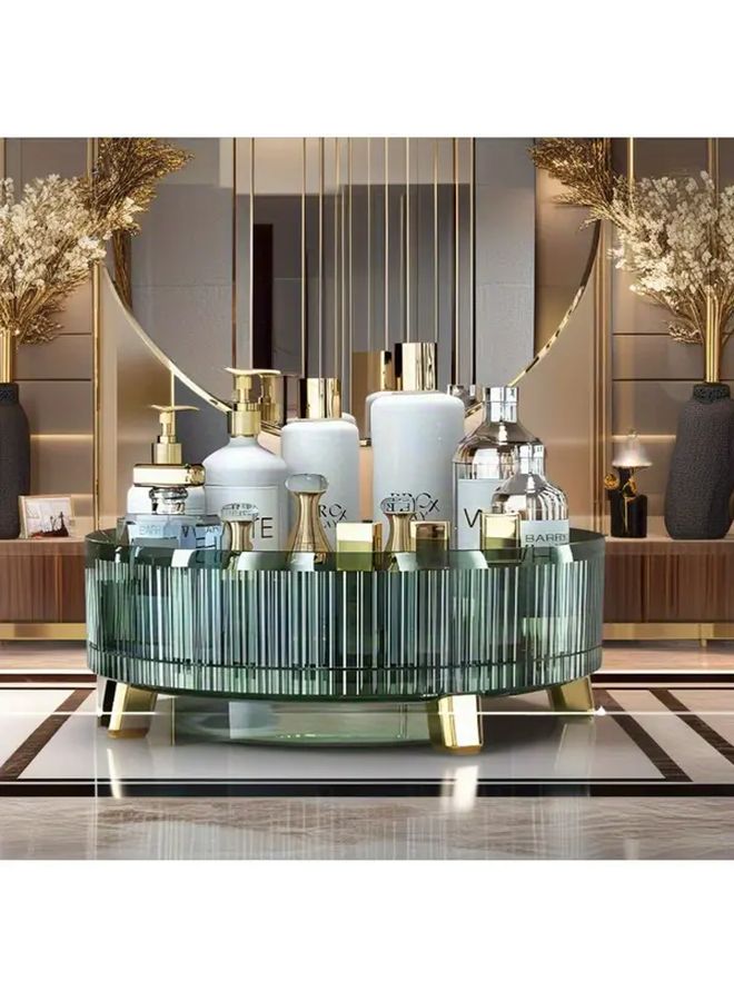 Large Green Rotating Cosmetic Organizer Open Top Storage Box With Golden Legs - Image 1