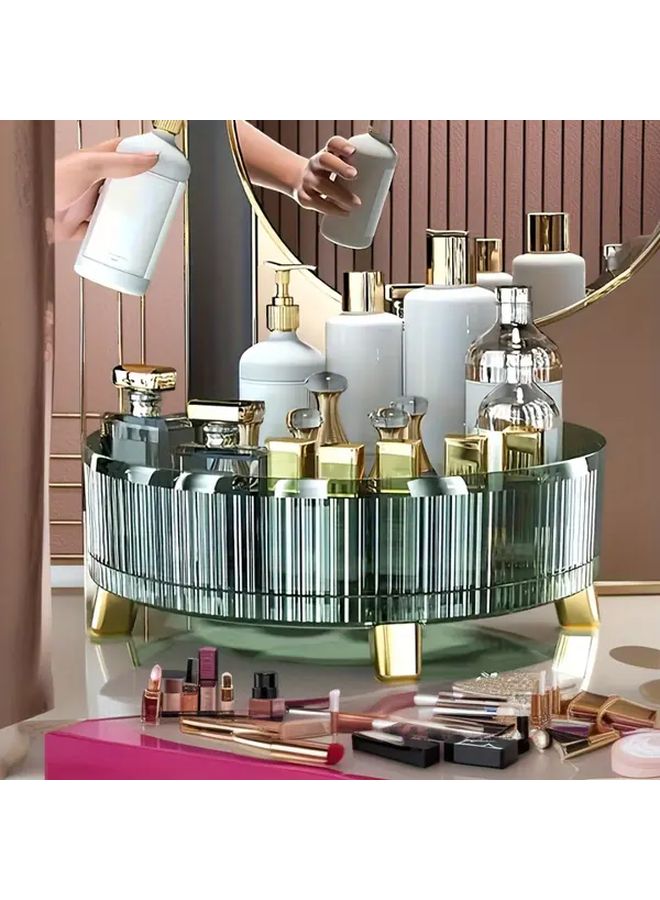 Large Green Rotating Cosmetic Organizer Open Top Storage Box With Golden Legs - Image 4
