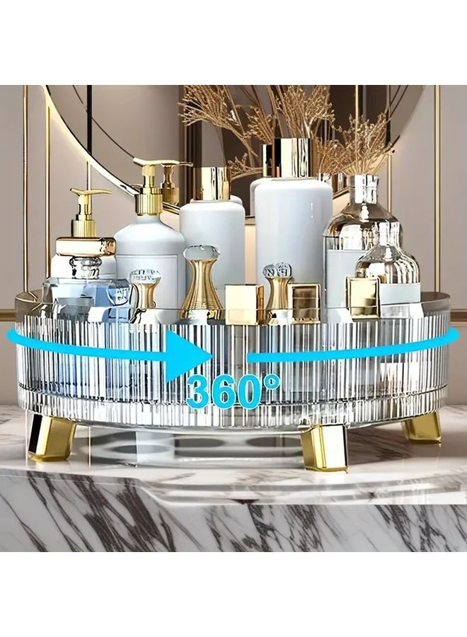 Large Green Rotating Cosmetic Organizer Open Top Storage Box With Golden Legs - Image 2