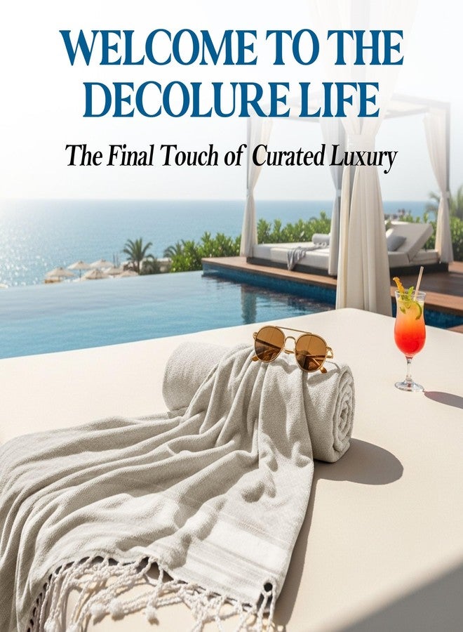 DECOLURE منشفة شاطئ تركية كبيرة الحجم DECOLURE 39x73 بوصة - 100% قطن تركي، سريعة الجفاف وخالية من الرمال، مناشف شاطئ للسفر - خفيفة الوزن، ماصة وناعمة - (موجة رمادية) - Image 4