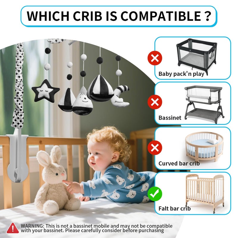 FEISIKE Baby Crib Mobile Crib Toys Hanging with 35 Lullabies 3 Modes Digital Musical BoxTurn Only Music Only Turn  Music Newborn Baby Toys BlackWhite for Boys and Grils - Image 4