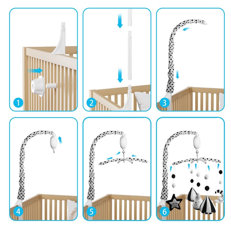 FEISIKE Baby Crib Mobile Crib Toys Hanging with 35 Lullabies 3 Modes Digital Musical BoxTurn Only Music Only Turn  Music Newborn Baby Toys BlackWhite for Boys and Grils - Image 5