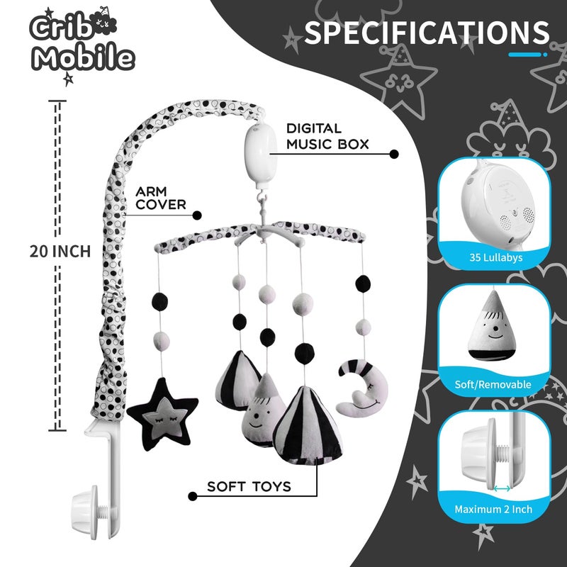 FEISIKE Baby Crib Mobile Crib Toys Hanging with 35 Lullabies 3 Modes Digital Musical BoxTurn Only Music Only Turn  Music Newborn Baby Toys BlackWhite for Boys and Grils - Image 2