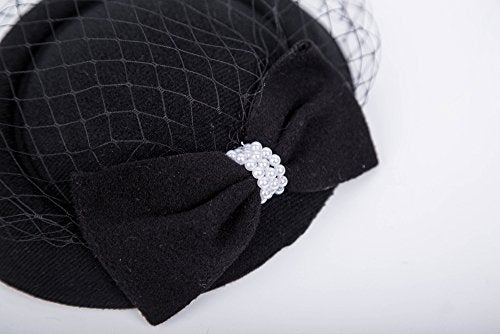 Cizoe Fascinators Hats 20s 50s Hat Pillbox Hat Cocktail Tea Party Headwear with Veil for Girls and Women(C-Black) - Image 5