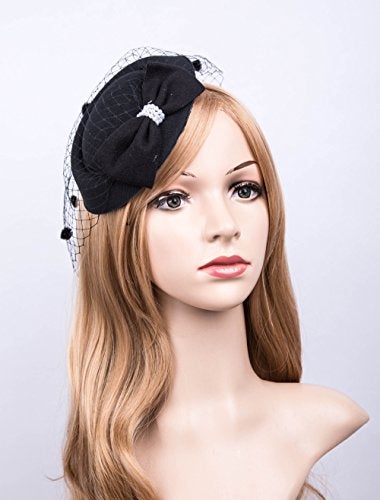 Cizoe Fascinators Hats 20s 50s Hat Pillbox Hat Cocktail Tea Party Headwear with Veil for Girls and Women(C-Black) - Image 3
