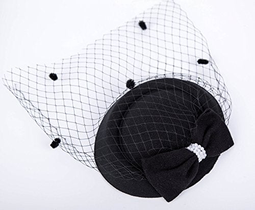 Cizoe Fascinators Hats 20s 50s Hat Pillbox Hat Cocktail Tea Party Headwear with Veil for Girls and Women(C-Black) - Image 4