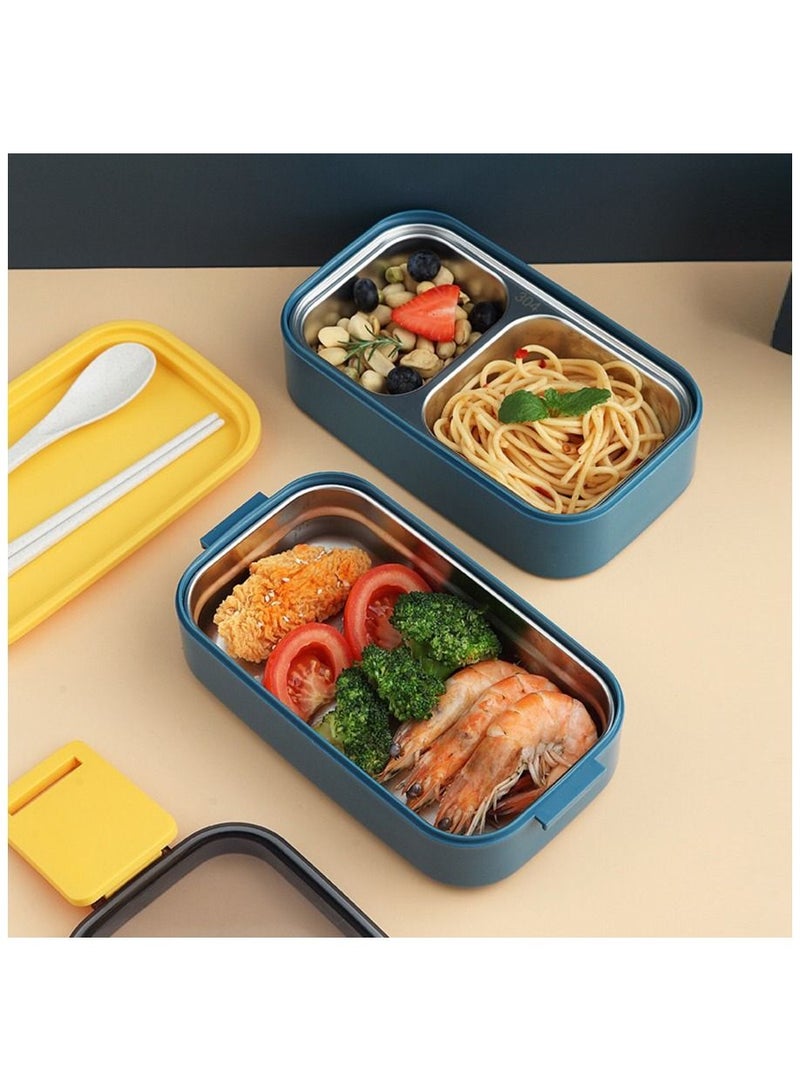MileMelo Double-Deck Stainless Steel Lunch Box With Divider Blue 1400ml  - Image 4