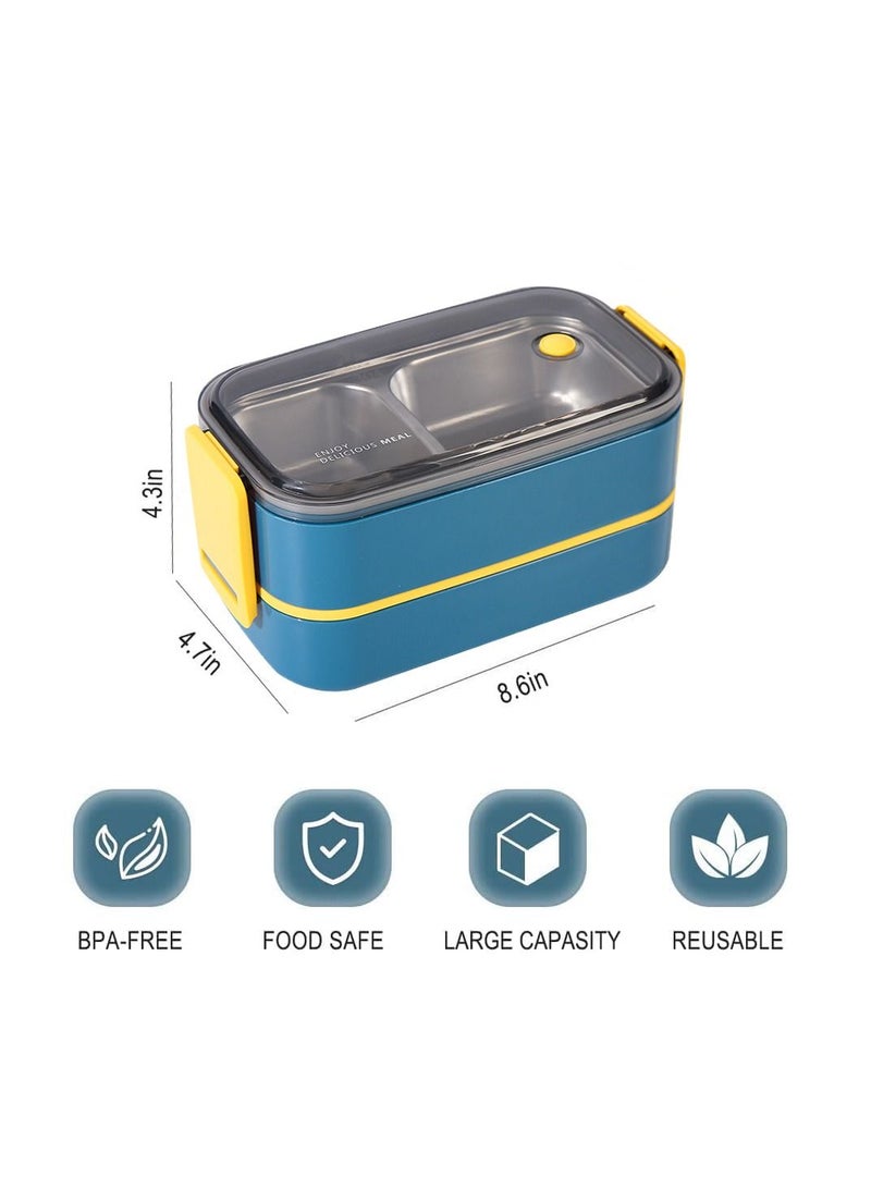 MileMelo Double-Deck Stainless Steel Lunch Box With Divider Blue 1400ml  - Image 2