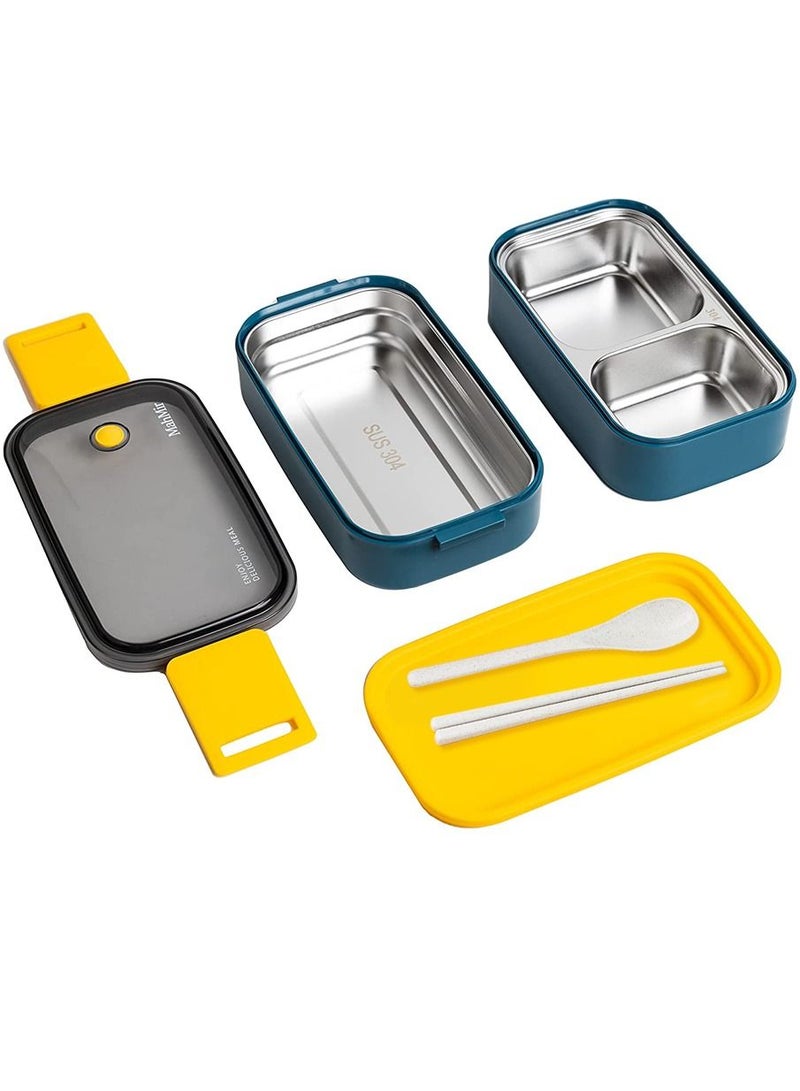 MileMelo Double-Deck Stainless Steel Lunch Box With Divider Blue 1400ml  - Image 5