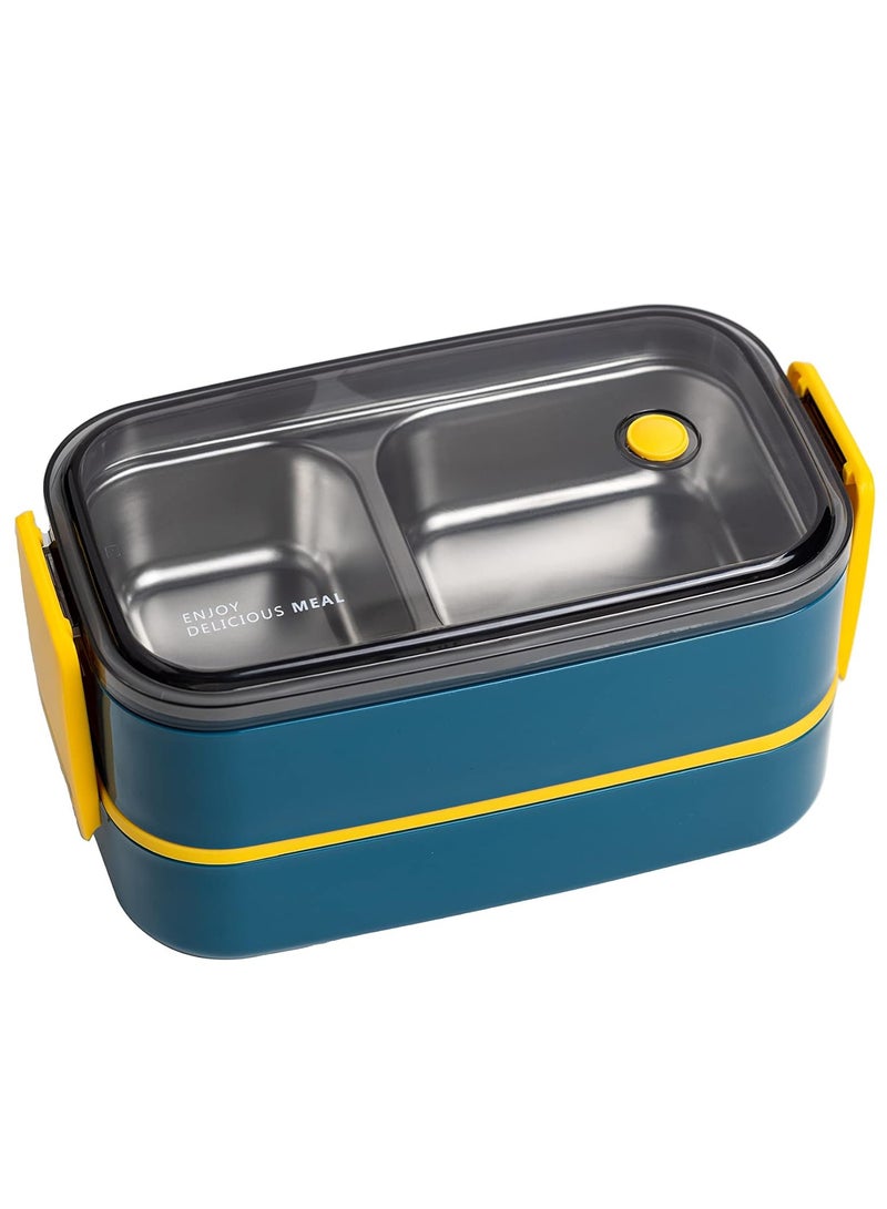 MileMelo Double-Deck Stainless Steel Lunch Box With Divider Blue 1400ml  - Image 1