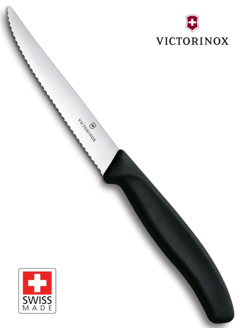 Victorinox Swiss Classic Steak and Pizza Knife 11 cm, Wavy Edge, Black
