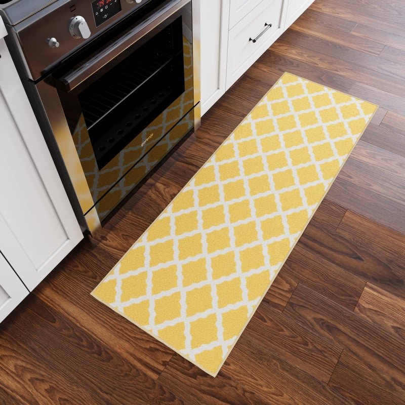 Machine Washable Moroccan Trellis Design NonSlip Rubberback 2x5 Traditional Indoor Runner Rug for Hallway Kitchen Bedroom Entryway 20 x 59 Yellow
