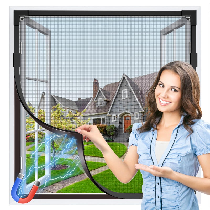 HOFUDON Window Screen Adjustable Magnetic Window Screen Replacement Max 39 x 59 DIY Fiberglass Mesh Window Screens for House Windows Black Frame Grey Mesh - Image 2