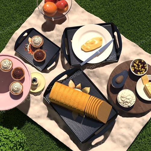 Castleite Aroma Series Melamine Trays Set of 3 with Handles for Serving Snacks or Tea – A Designer Tray Medley for Home or Cafe Use (Spicy Destin) - Image 3
