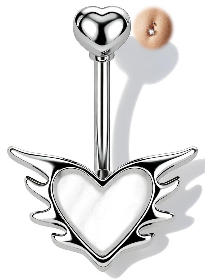 Melighting 14G Heart Belly Piercing, 316L Stainless Steel Belly Button Ring with Opal and Fire-Like Shape, 10 mm Navel Ring, Elegant Body Piercing Jewelry for Women - Image 1